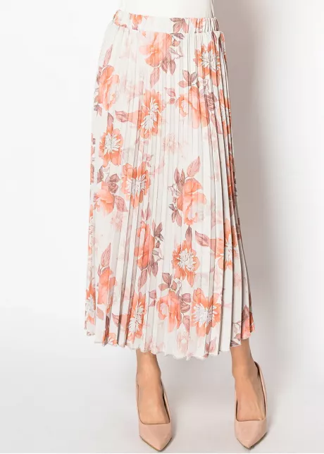 Rust Floral Pleated Skirt