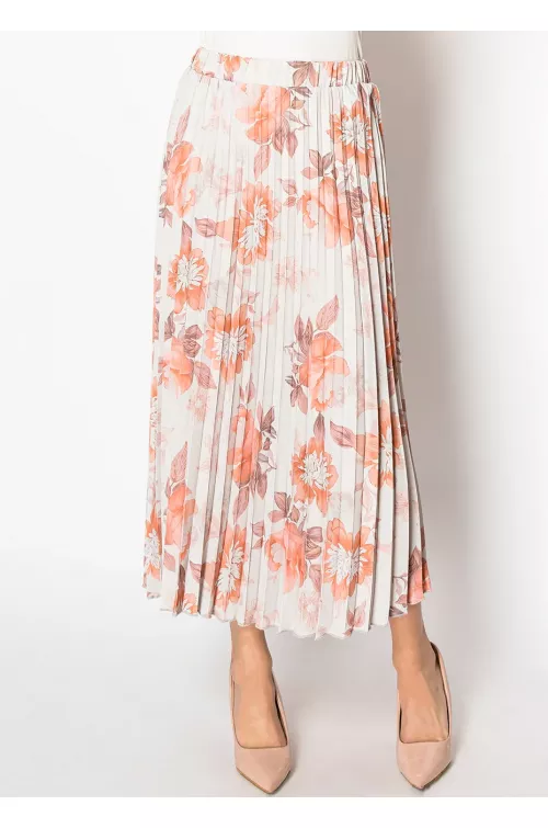 Rust Floral Pleated Skirt