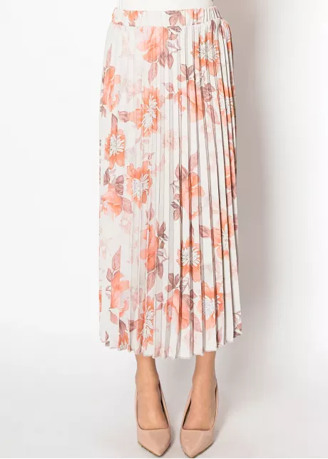 Rust Floral Pleated Skirt