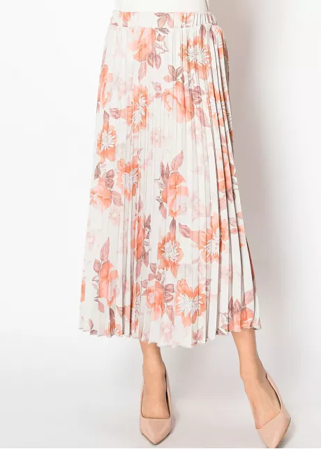 Rust Floral Pleated Skirt