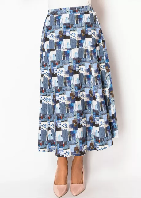 Mosaic Print Blue A-Line Skirt