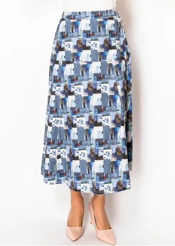 Mosaic Print Blue A-Line Skirt