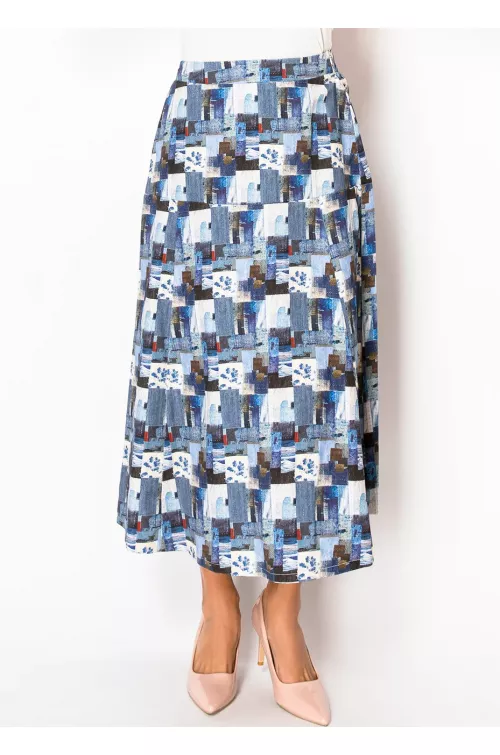 Mosaic Print Blue A-Line Skirt