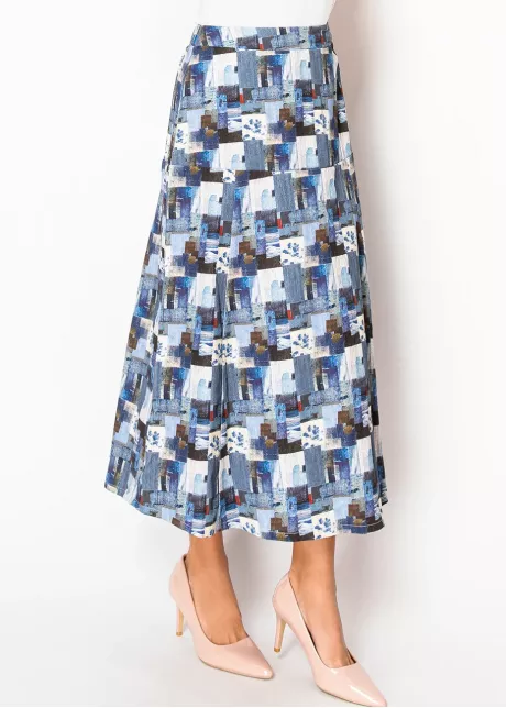 Mosaic Print Blue A-Line Skirt