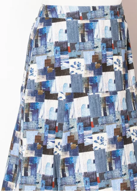 Mosaic Print Blue A-Line Skirt