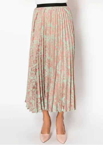 Mint Floral Pleated Skirt