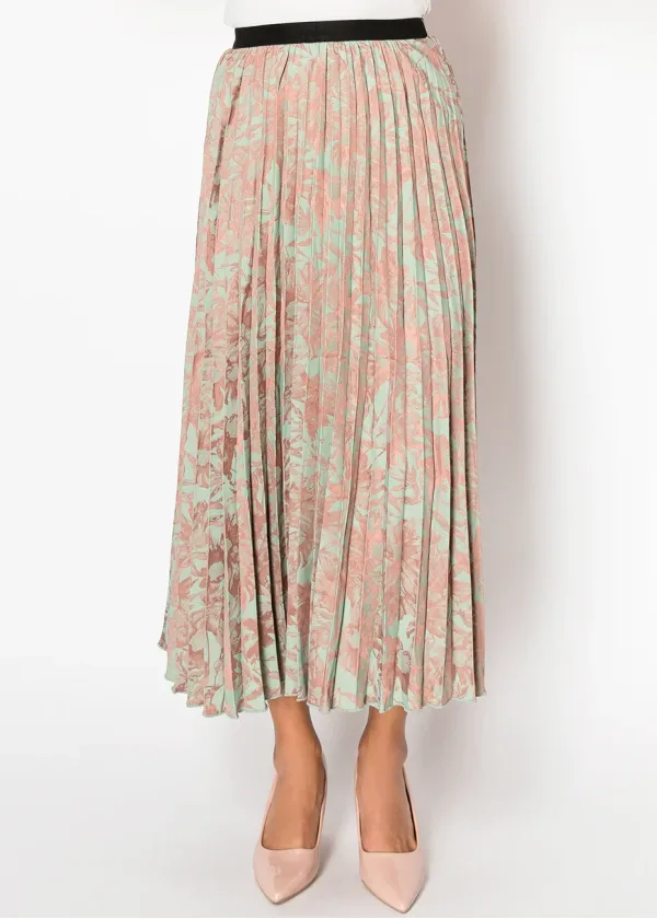 Mint Floral Pleated Skirt