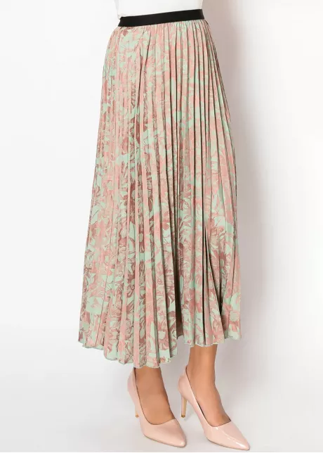 Mint Floral Pleated Skirt
