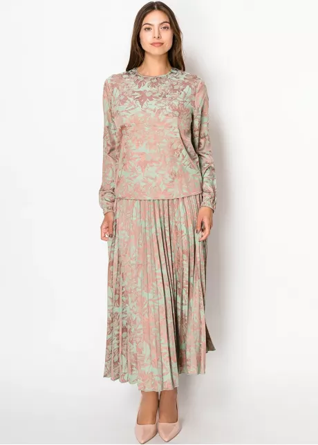 Mint Floral Pleated Skirt