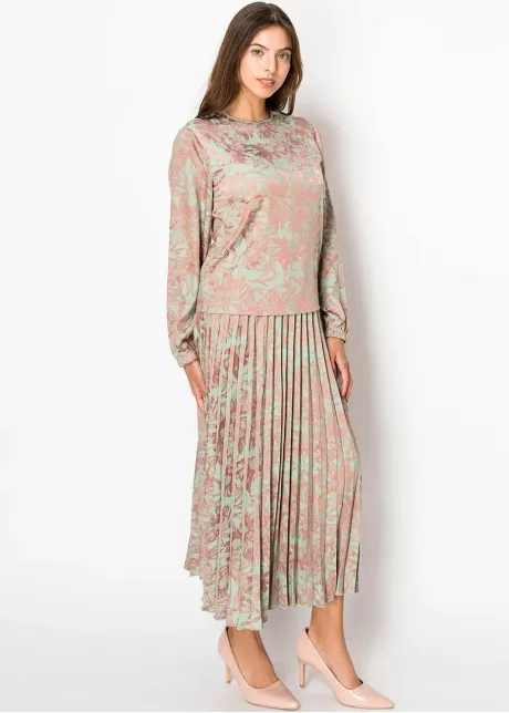 Mint Floral Pleated Skirt