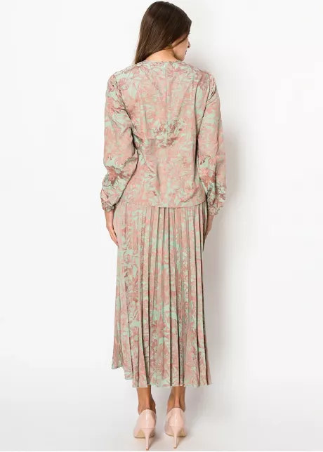 Mint Floral Pleated Skirt