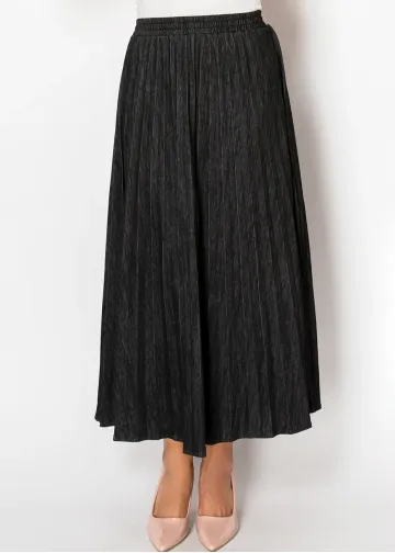 Black Denim Pleated Skirt