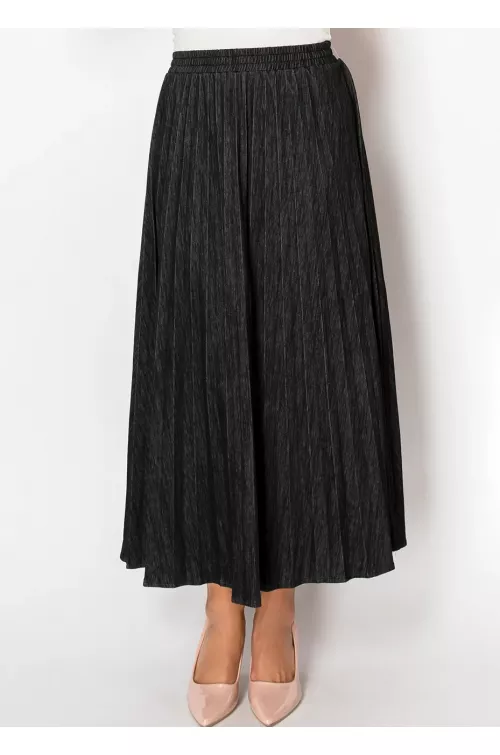 Black Denim Pleated Skirt