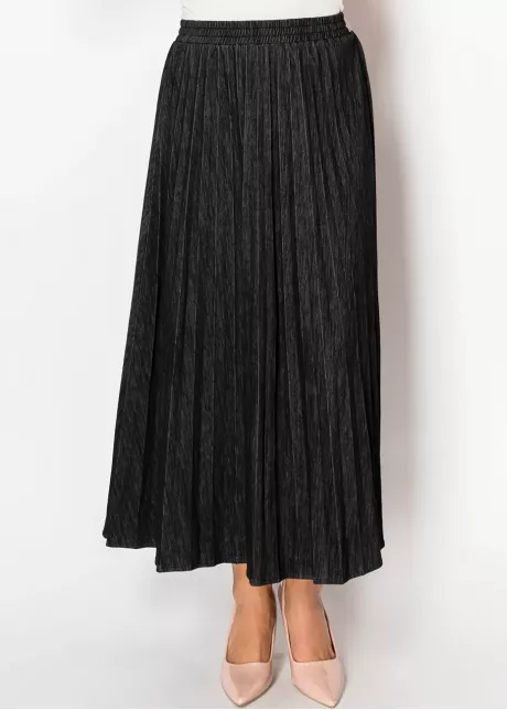 Black Denim Pleated Skirt