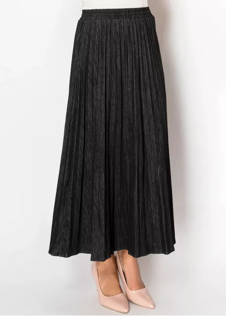 Black Denim Pleated Skirt