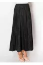 Black Denim Pleated Skirt