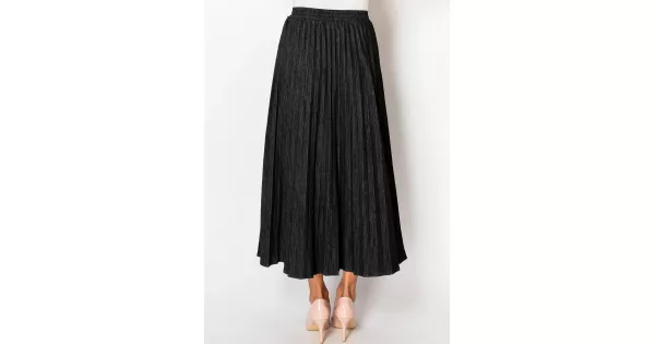 【Anyone more】Dezo Black Denim Pleated Skirt Anyone more (エニワンモア) - デゾブラックブルーデニム