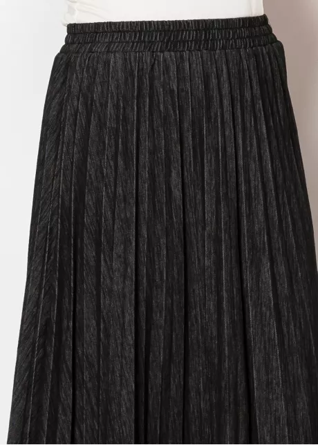 Black Denim Pleated Skirt
