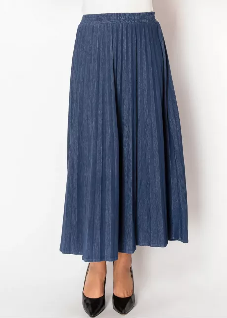 Deep Blue Denim Pleated Skirt
