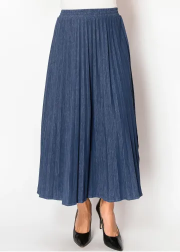 Deep Blue Denim Pleated Skirt