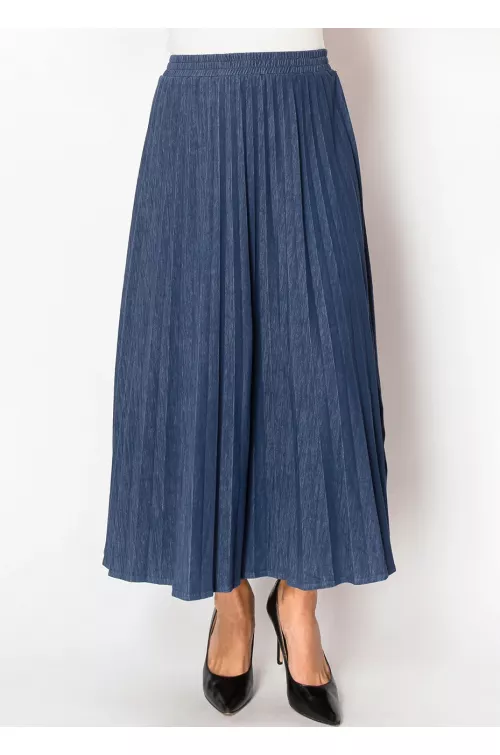 Deep Blue Denim Pleated Skirt