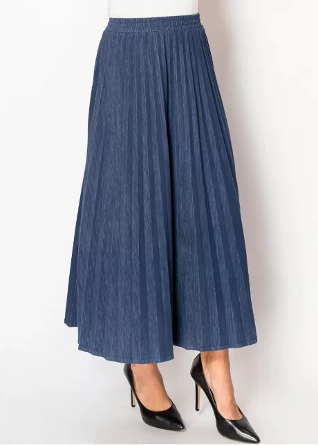 Deep Blue Denim Pleated Skirt