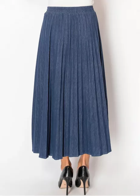 Deep Blue Denim Pleated Skirt