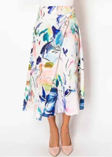 Flowy Wrap Skirt in Watercolor Print