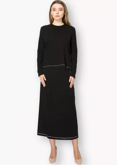 Black Button Detail A-Line Skirt