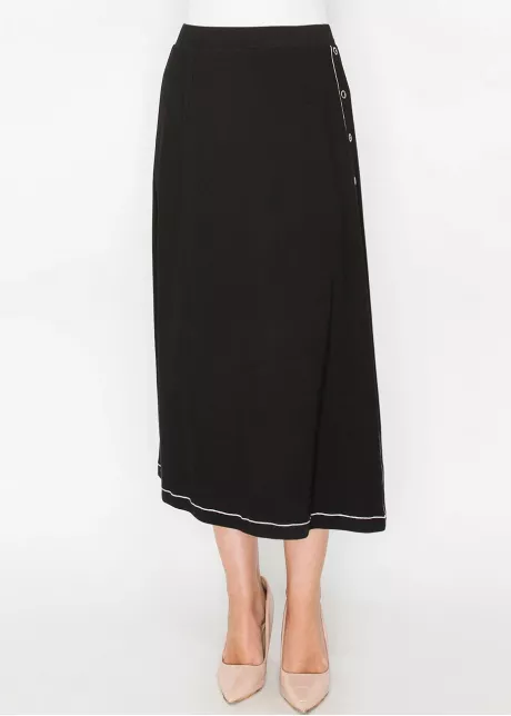 Black Button Detail A-Line Skirt