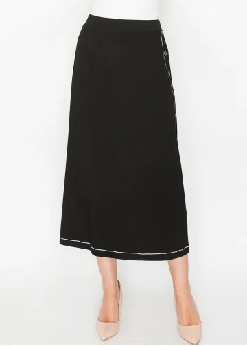 Black Button Detail A-Line Skirt
