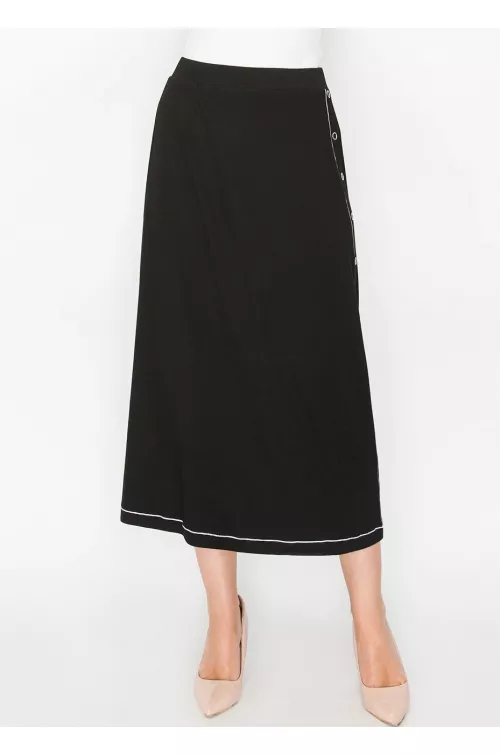 Black Button Detail A-Line Skirt