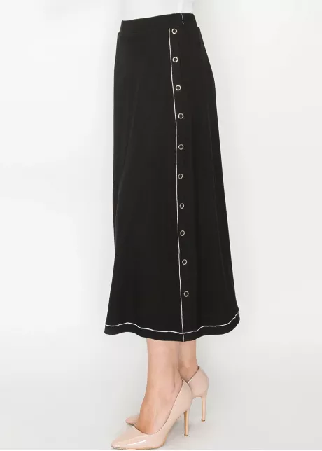 Black Button Detail A-Line Skirt