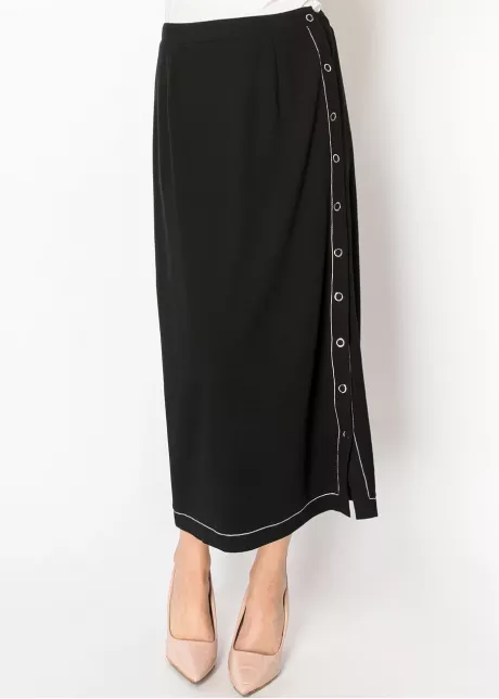 Black Knit Skirt with Buttoned Side Detail