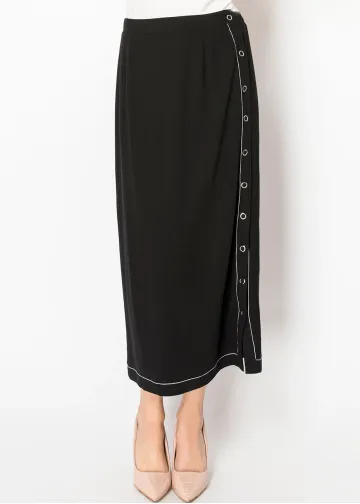 Black Knit Skirt with Buttoned Side Detail