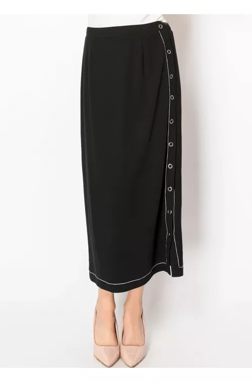 Black Knit Skirt with Buttoned Side Detail