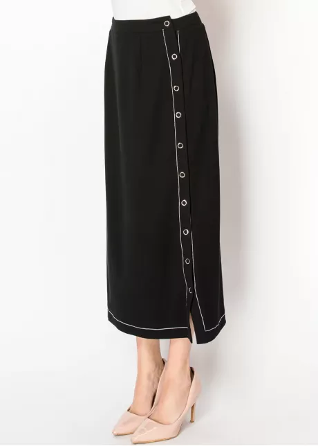 Black Knit Skirt with Buttoned Side Detail