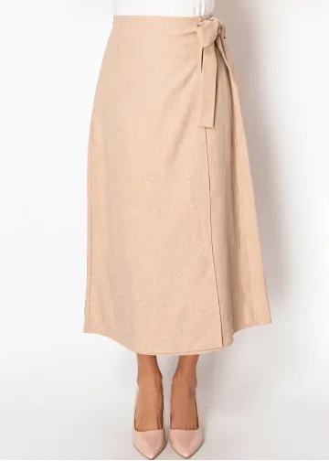 Beige Bow-Tie Wrap Skirt