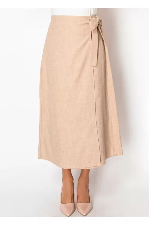 Beige Bow-Tie Wrap Skirt