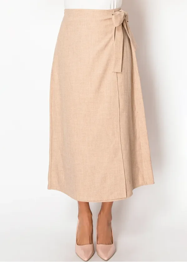 Beige Bow-Tie Wrap Skirt