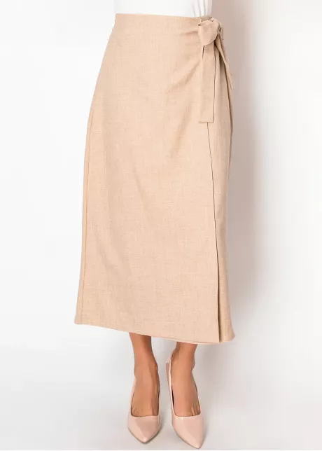 Beige Bow-Tie Wrap Skirt