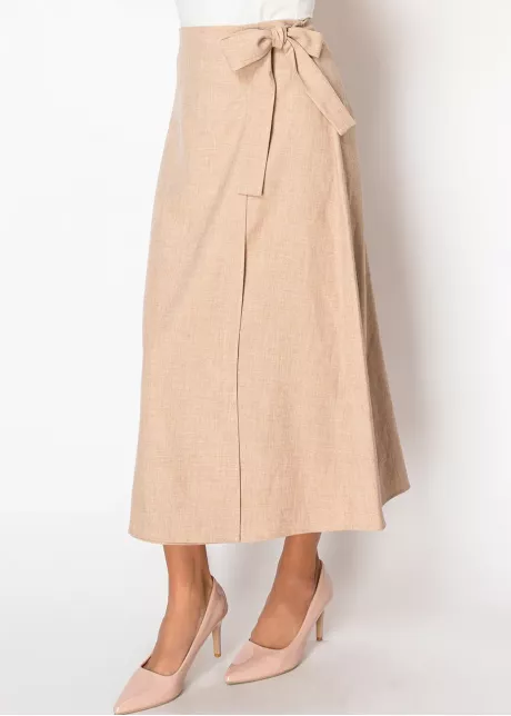Beige Bow-Tie Wrap Skirt