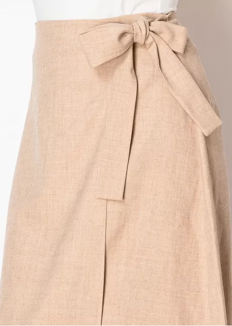 Beige Bow-Tie Wrap Skirt