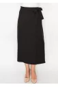 Black Wrap Midi Skirt with Tie Waist