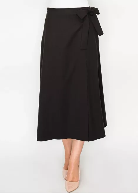 Black Wrap Midi Skirt with Tie Waist Black Wrap Midi Skirt with Tie Waist