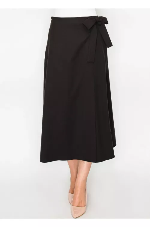 Black Wrap Midi Skirt with Tie Waist