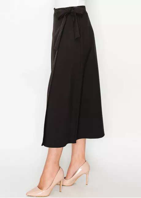 Black Wrap Midi Skirt with Tie Waist