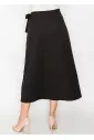 Black Wrap Midi Skirt with Tie Waist