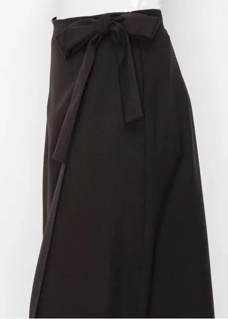 Black Wrap Midi Skirt with Tie Waist
