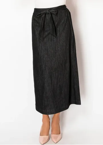 Black Denim Wrap Tie Skirt